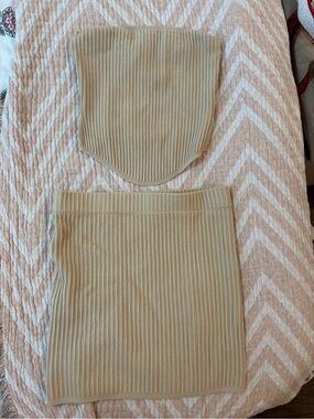 White Fox Boutique Beige Ribbed Knit Skirt Set